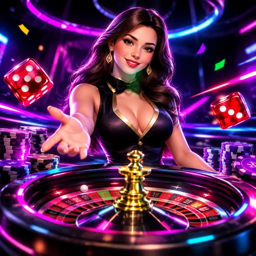 Mesa de roleta ao vivo com crupiê em estúdio de cassino
